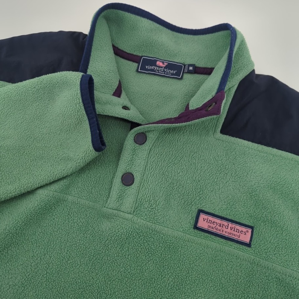 Vineyard Vines Men's Medium Seafoam‎ Green Harbor Fleece Quarter Snap Pullover